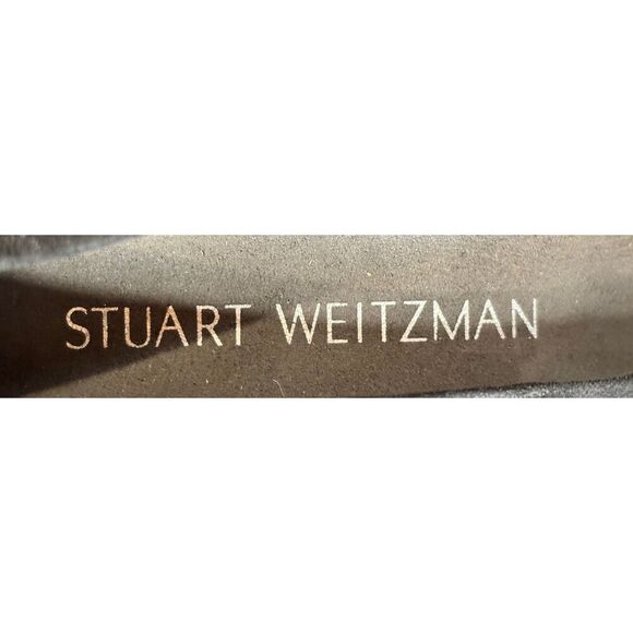 Stuart Weitzman Laney Suede Pumps Block Heel withGold Accent in Black NWOB Size - Picture 7 of 10